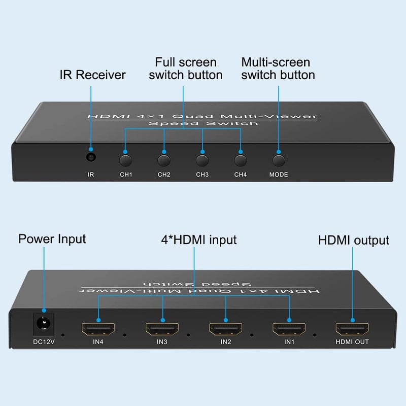 HDSUNWSTD 1080P HDMI 4x1 Quad Multi-viewer Segmentation Converter Screen Splitter Compliant with HDMI 1.3a - Image 3